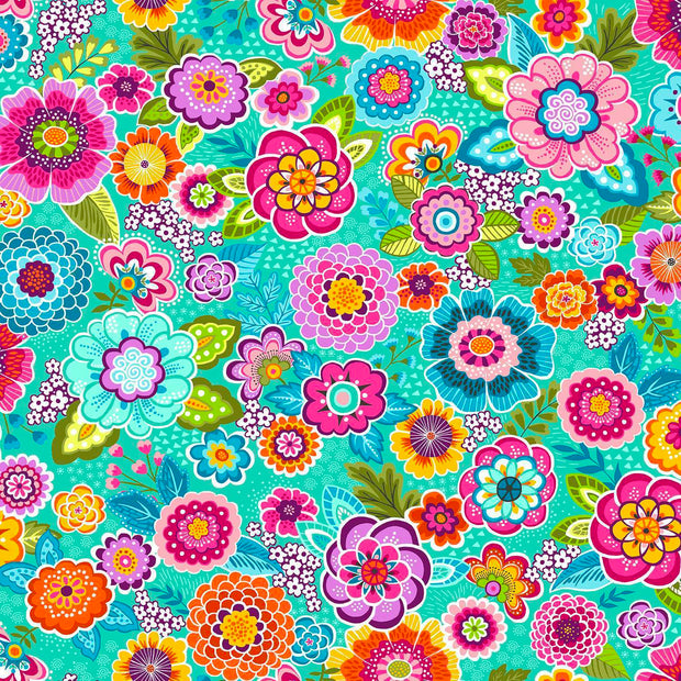 Makower - Revival Floral Teal 1/2m