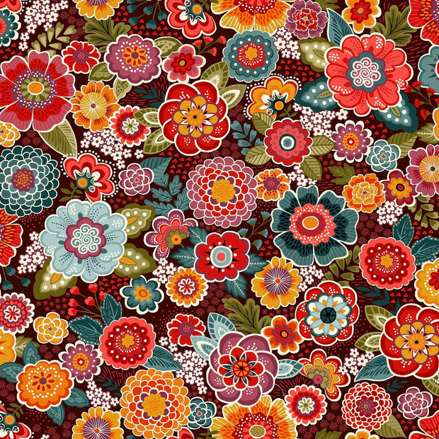 Makower - Revival Floral Brown 1/2m