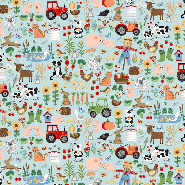Makower - Fun on the Farm Friends Blue 1/2m
