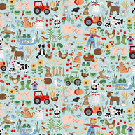 Makower - Fun on the Farm Friends Blue 1/2m