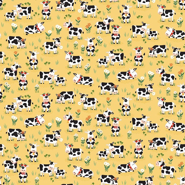 Makower - Fun on the Farm Grazing Cows Yellow 1/2m