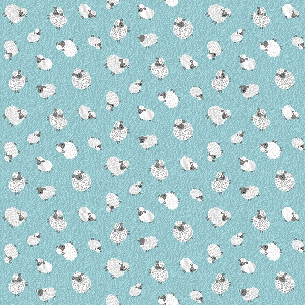 Makower - Fun on the Farm Woolly Sheep Blue 1/2m