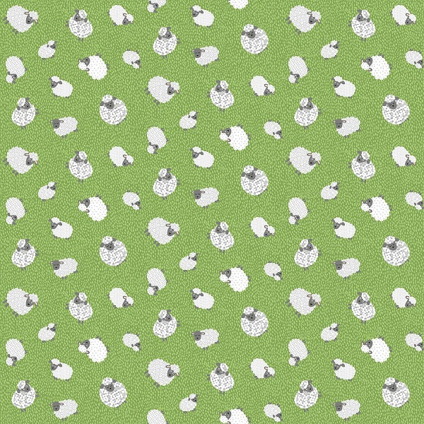 Makower - Fun on the Farm Woolly Sheep Green 1/2m