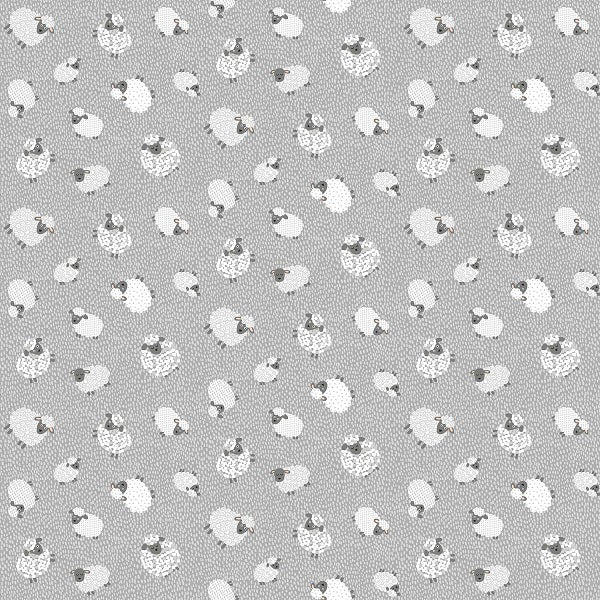 Makower - Fun on the Farm Woolly Sheep Grey 1/2m