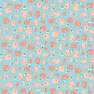 Makower - Fun on the Farm Happy Pigs Blue 1/2m