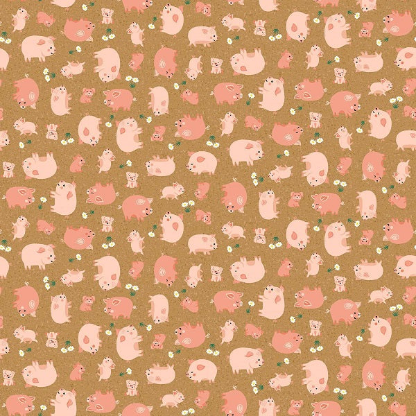Makower - Fun on the Farm Happy Pigs Brown 1/2m