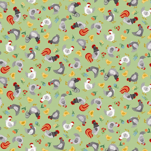Makower - Fun on the Farm Chickens Green 1/2m