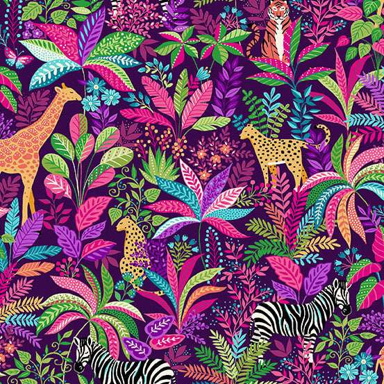 146_L Wildlife-Purple, Tropica by Makower 1/2m