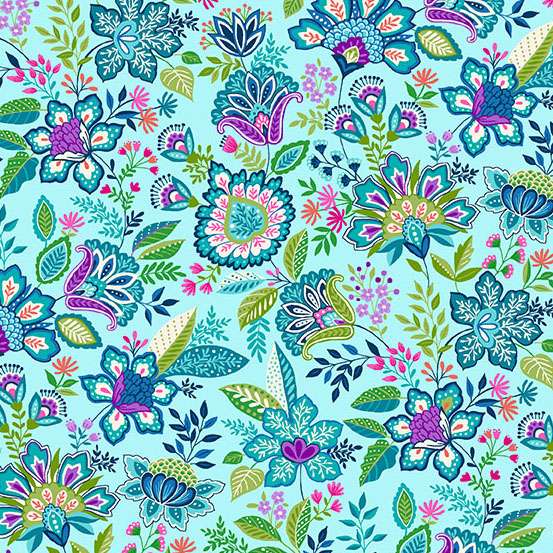 147_B Botanical-Blue Tropica by Makower 1/2m