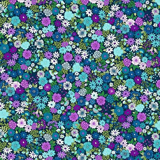 148_B Mini Floral-Blue Tropica by Makower 1/2m