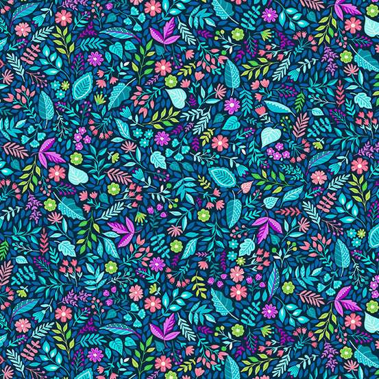 150_B Foliage-Blue, Tropica by Makower 1/2m