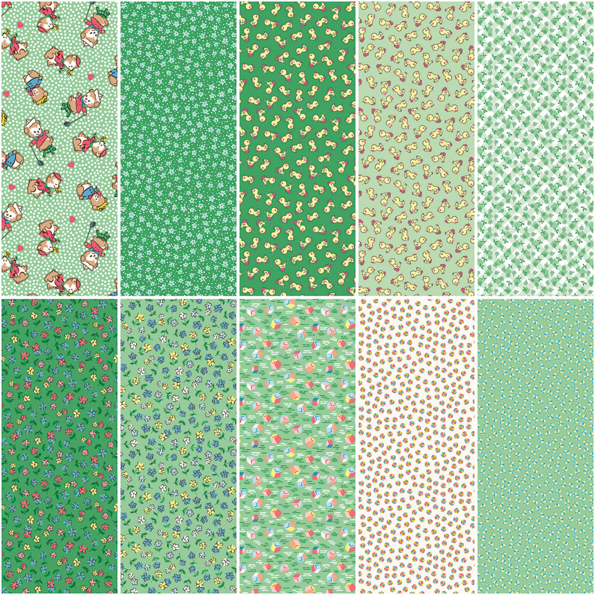 Riley Blake - Playtime 30's Fat Quarter Green Bundle