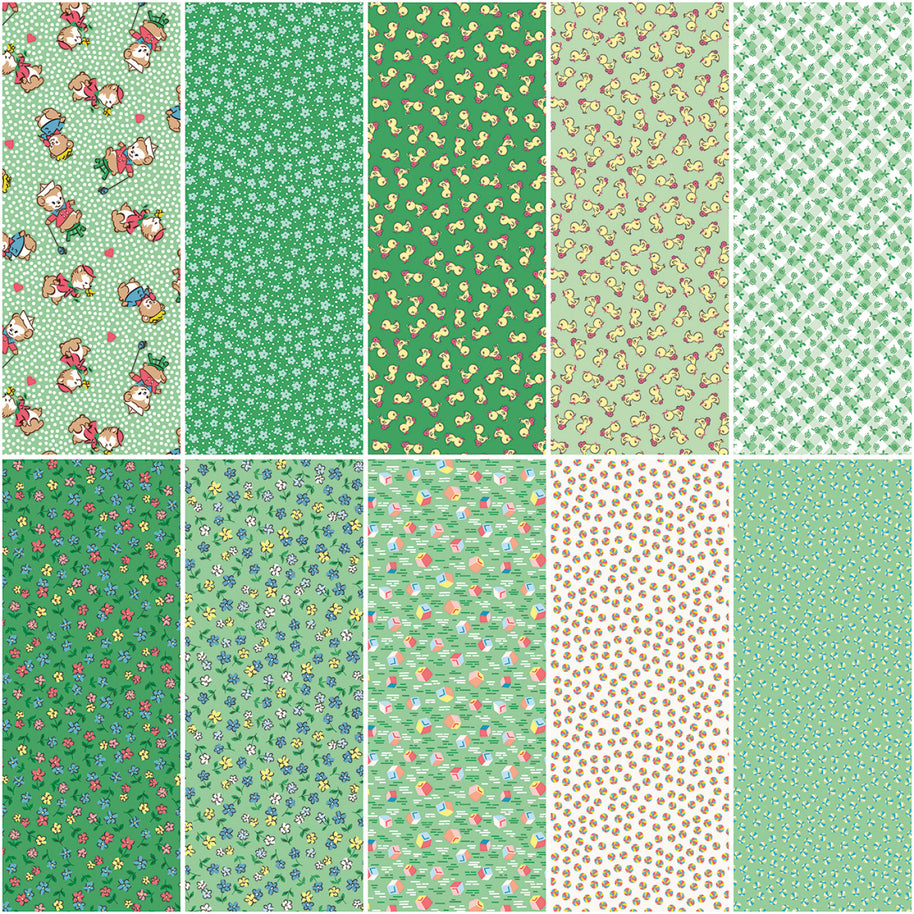 Riley Blake - Playtime 30's Fat Quarter Green Bundle