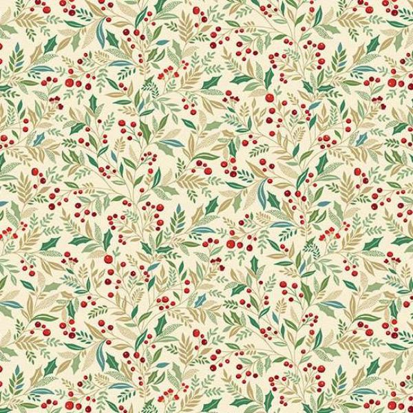 214-Q Holly Cream, Adorn by Makower 1/2m