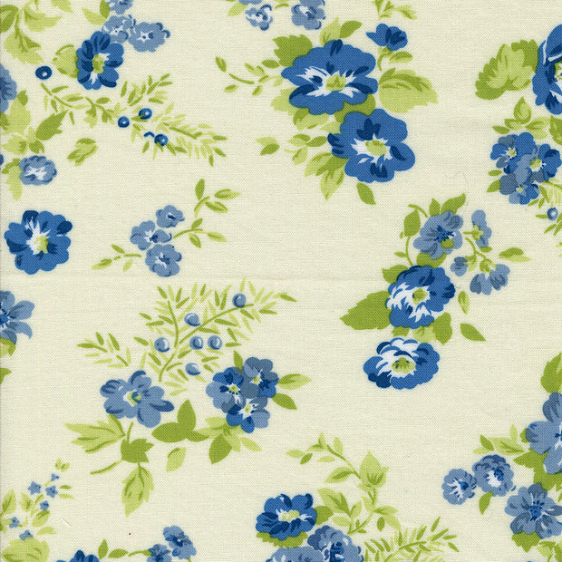 Moda Fabrics - Hollyhocks Roses Jasmine Sky English Rose 1/2m