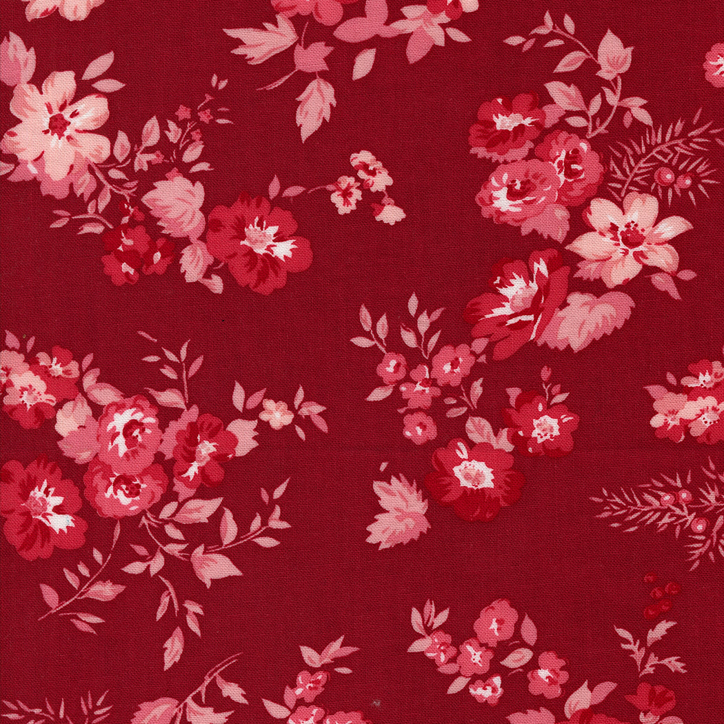 Moda Fabrics - Hollyhocks Roses Geranium Red English Rose 1/2m