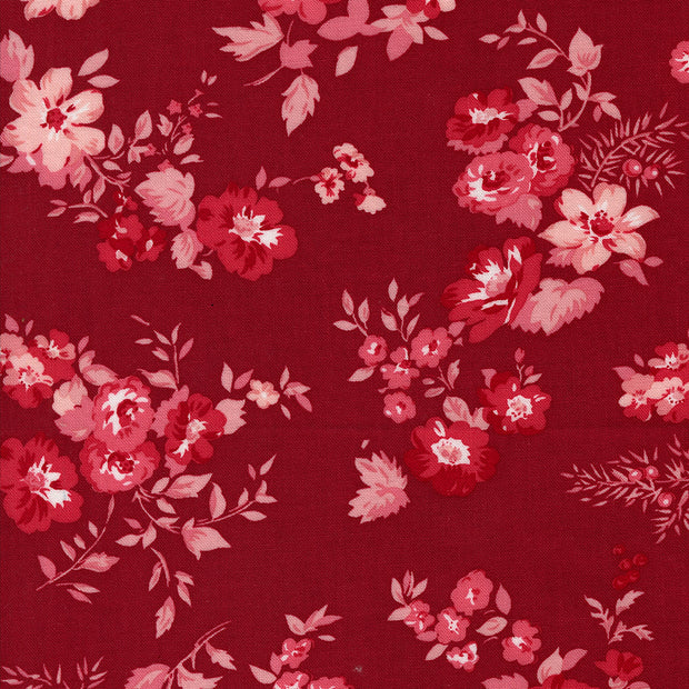 Moda Fabrics - Hollyhocks Roses Geranium Red English Rose 1/2m
