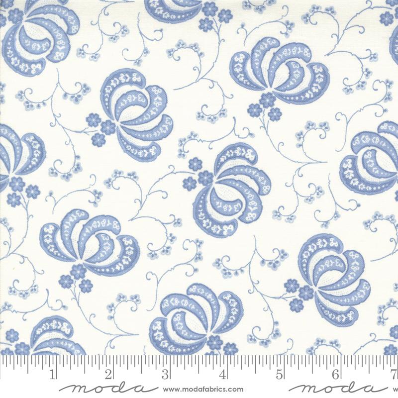 Moda Fabrics - Hollyhocks Roses Jasmine Sky 1/2m