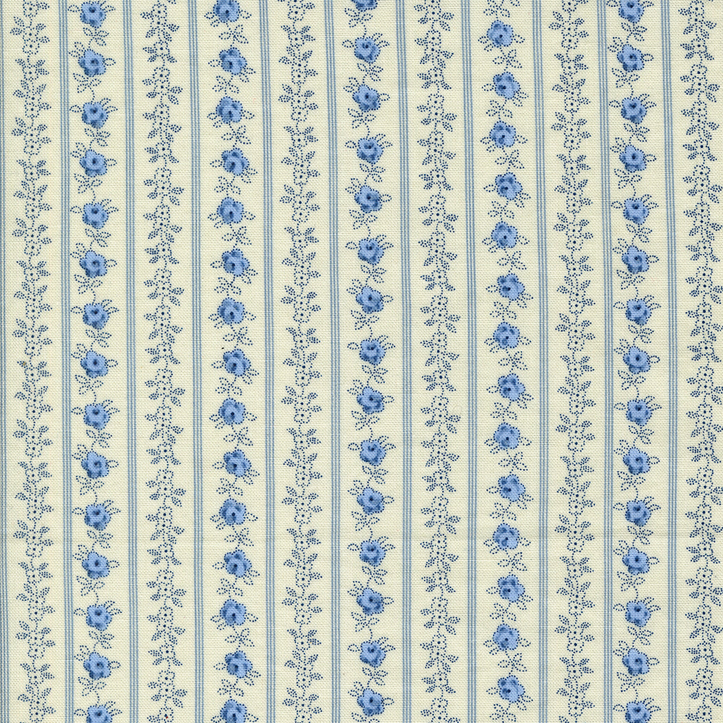 Moda Fabrics - Hollyhocks Roses Jasmine Sky Floral Stripe1/2m