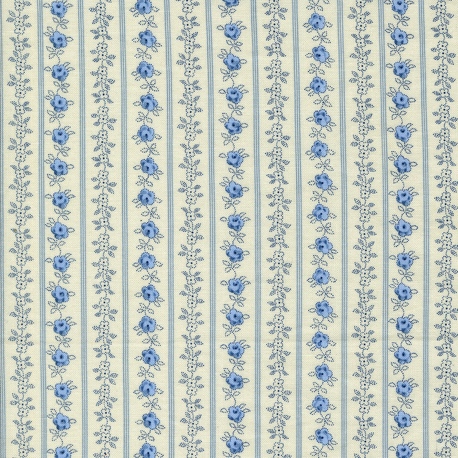 Moda Fabrics - Hollyhocks Roses Jasmine Sky Floral Stripe1/2m