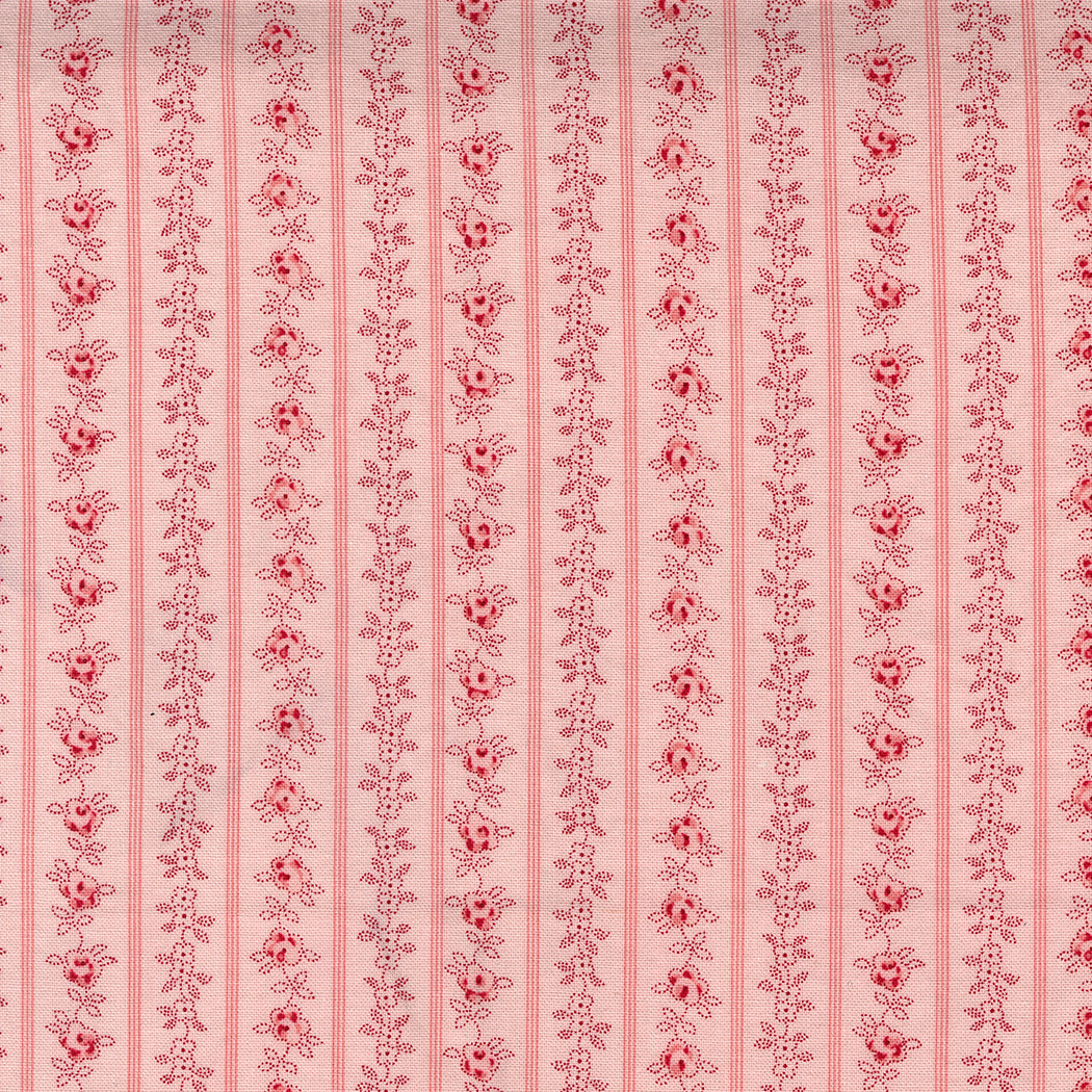 Moda Fabrics - Hollyhocks Roses Pink Floral Stripe1/2m