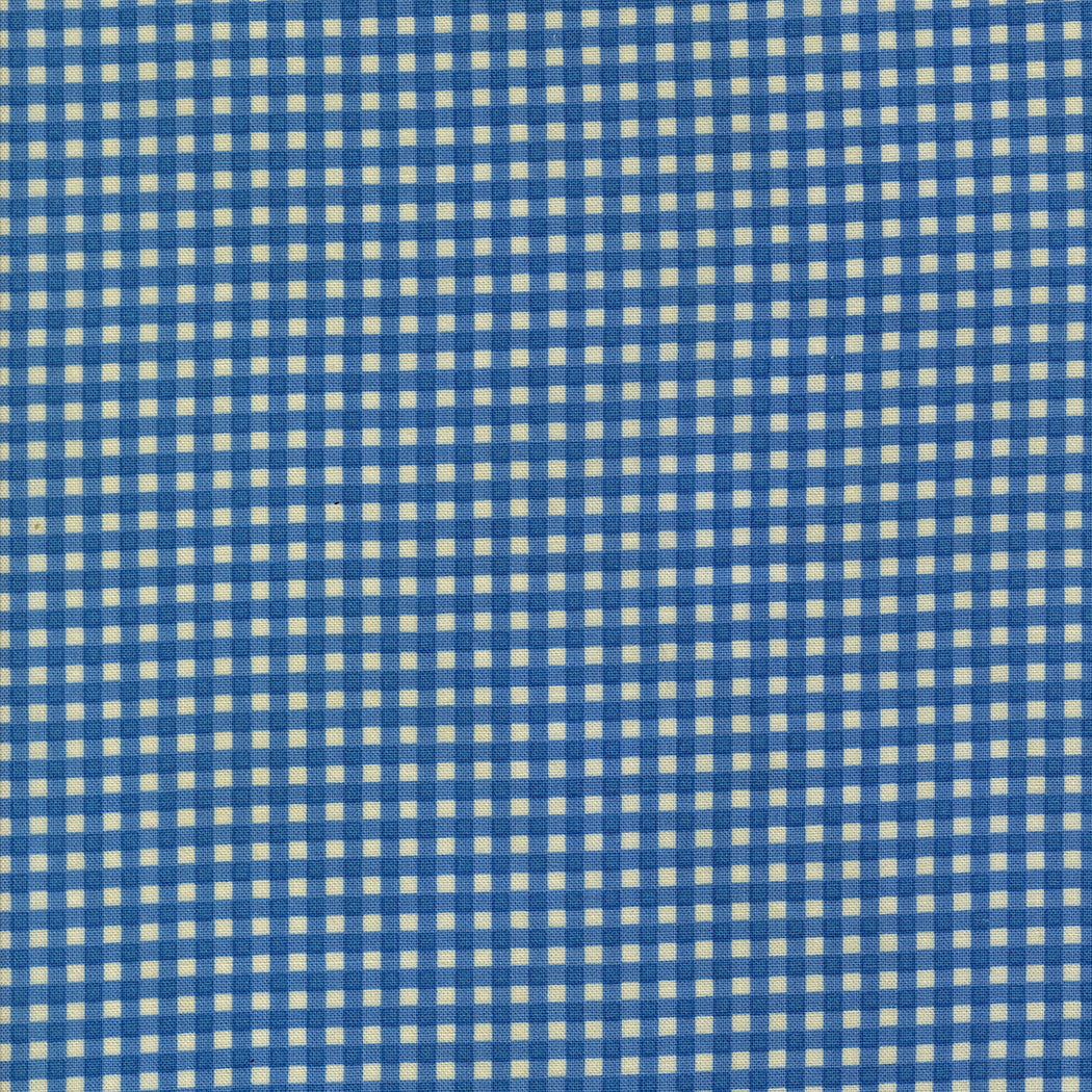 Moda Fabrics - Hollyhocks Roses Linen Bluebell Gingham Check 1/2m