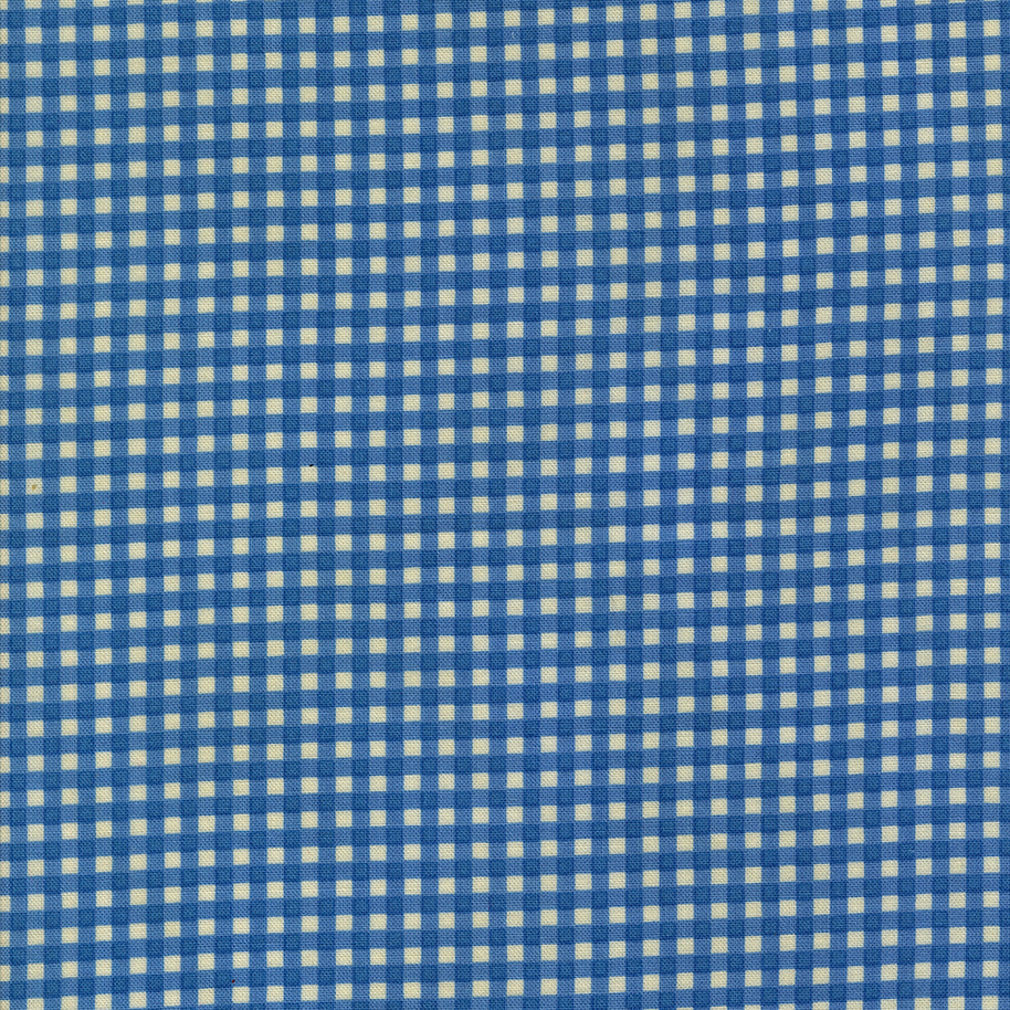 Moda Fabrics - Hollyhocks Roses Linen Bluebell Gingham Check 1/2m
