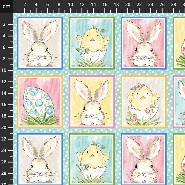 Peek A Boo Bunnies Panel Light Blue