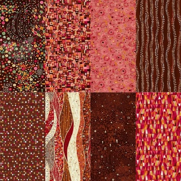 8 Fat Quarter Pack of Golden - Reds and Brown by Makower UK