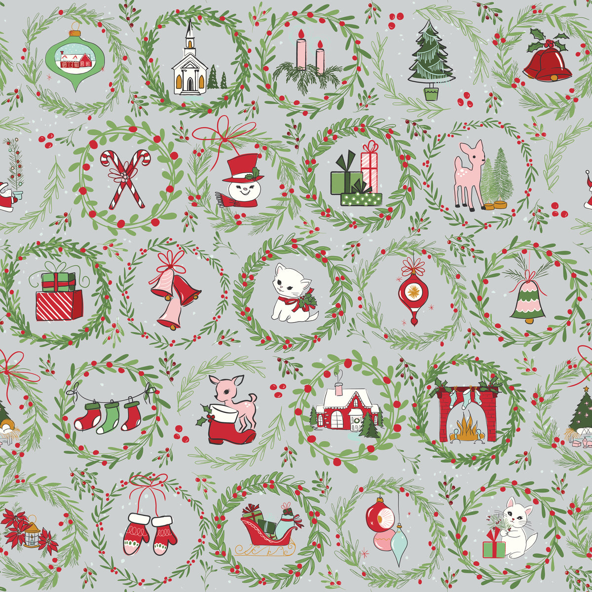 Mistletoe & Holly Silver Wreaths