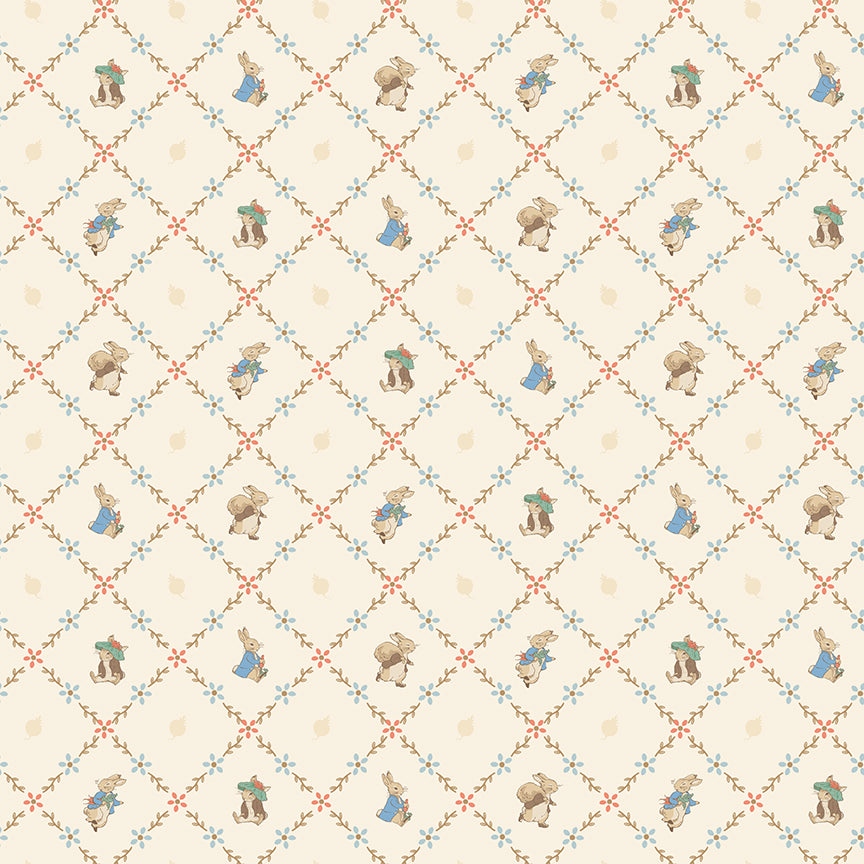 CD17254Cream Lattice - Peter Rabbit™ and Benjamin Bunny™ 1/2m