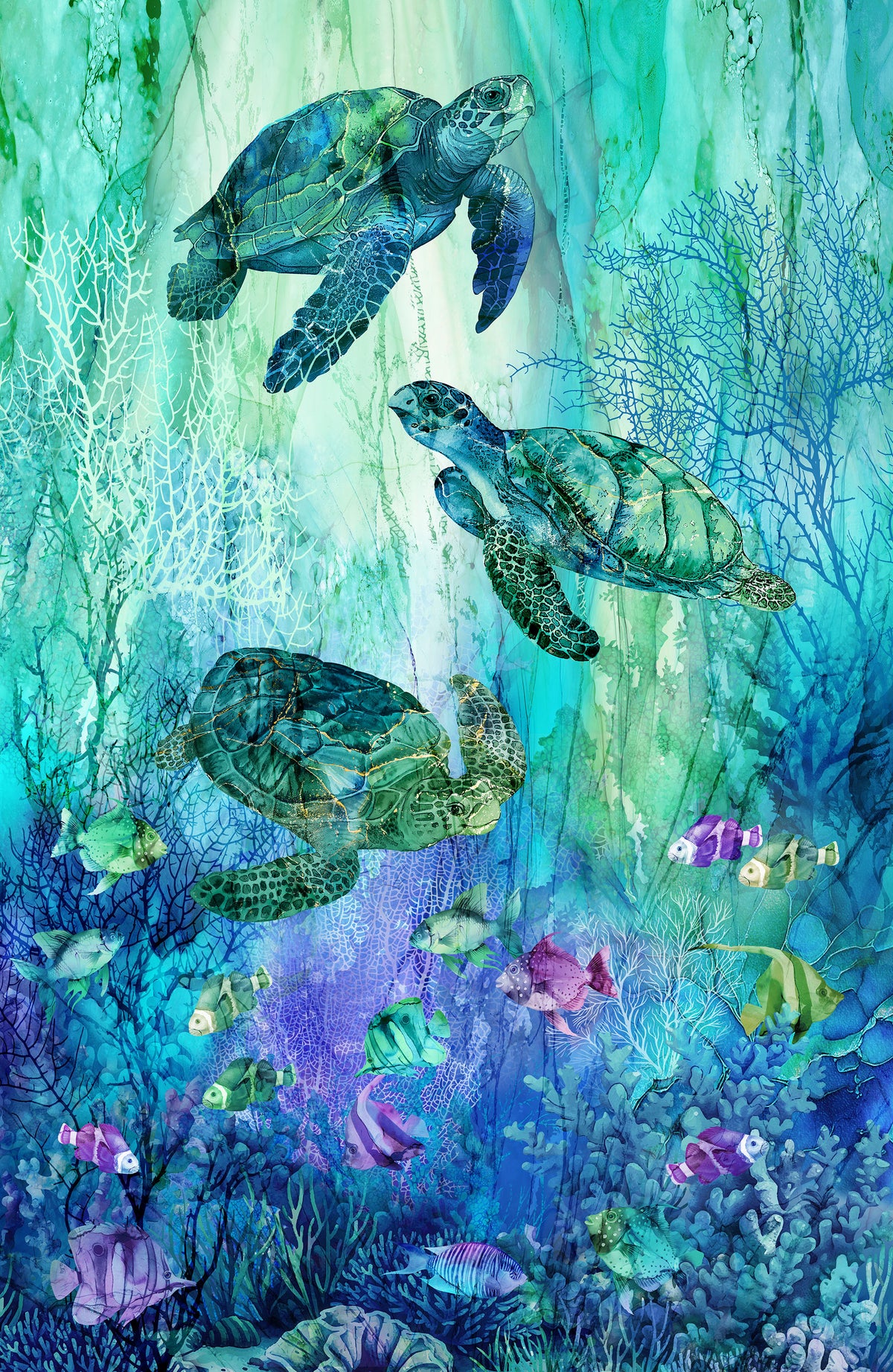 Coral Reef DP28875-66 Turquoise Panel by Deborah Edwards and Melanie Samra for Northcott Fabrics - Panel