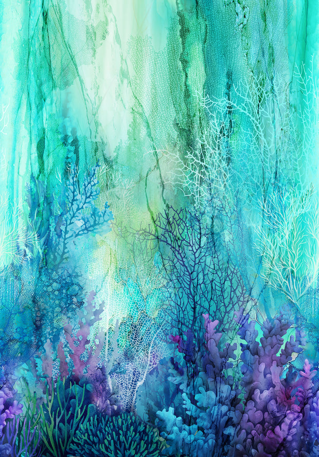 Coral Reef DP28876-66 Turquoise by Deborah Edwards and Melanie Samra for Northcott Fabrics - Panel