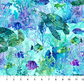 Coral Reef DP28877-66 Turquoise by Deborah Edwards and Melanie Samra for Northcott Fabrics 1/2m