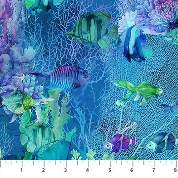 Coral Reef DP28879-48 Navy by Deborah Edwards and Melanie Samra for Northcott Fabrics 1/2m