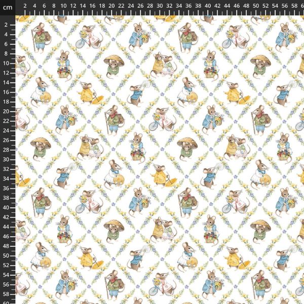 DP29008-10 Diamond Grid White, Country Mouse by Deborah Edwards 1/2m