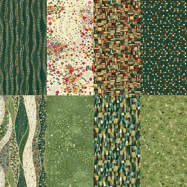 8 Fat Quarter Pack of Golden - Greens by Makower UK