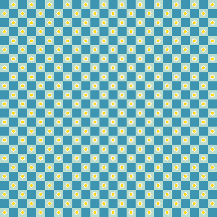 Animal Animal Flower Check Vintage Blue
