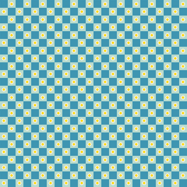 Animal Animal Flower Check Vintage Blue