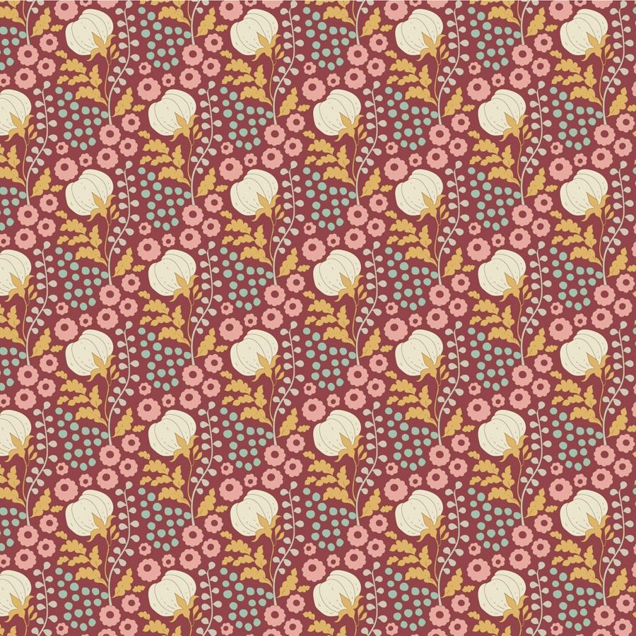 Tilda Fabrics - Sanctuary Cottonfield Maroon 1/2m